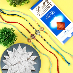 Resplendent 4 Rakhi Set Sweet & Chocolate Hamper-Rakhi to Netherlands