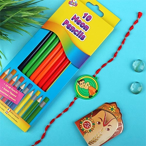 Chota Bheem Kids Rakhi with 10 Colouring Pencil