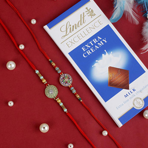 Two Rakhi Set With Lindt Chocolate Bar Austria - Send Rakhi to Austria