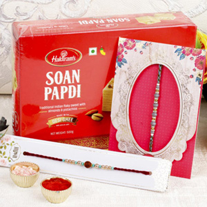 Rudraksha Rakhi Set with Sweet Hamper Austria