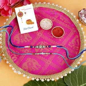 Fancy Two Rakhi set with Puja Thali Hamper - Rakhi to Denmark