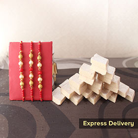 Set of 3 Rakhis with Kaju Katli