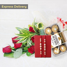 Red Roses With Rakhi