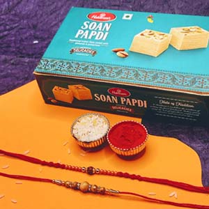 2 Designer Rakhi Set With Soan Papdi