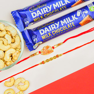 Big Brother & Rudraksh Combo Of 2 Rakhis With Dairy Milk & Dryfruits