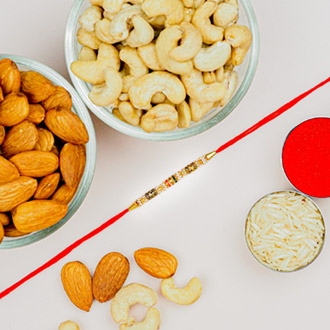 Stone Work Rakhi With Healthy Cashews & Almonds
