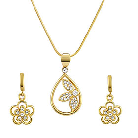 Mahi Gold Plated Cubic Zirconia Floral Petals Pendant Set