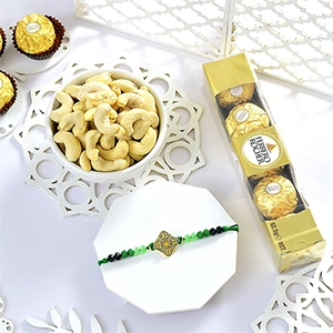 Alluring Single Rakhi with Cashew & Ferrero Rocher