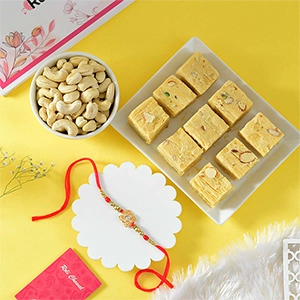 Single Charming Rakhi with Soan Papdi & Cashew