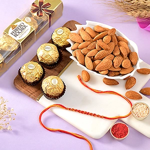 Thread Rakhi with Almond & Rocher