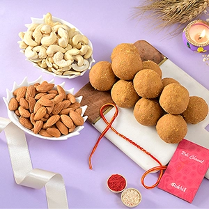 Thread Rakhi with Besan Laddoo & Dryfruits