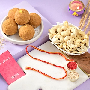 Thread Rakhi with Besan Laddoo & Cashew