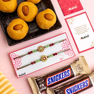 Set of 2 Rakhi with Besan Laddoo & Snickers Chocolate