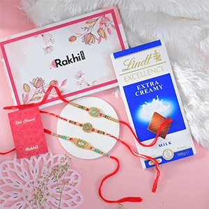Set of 3 Stunning Rakhi with Lindt Extra Creamy Chocolate