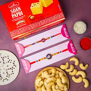 Set of 2 Rakhi with Soan Papdi & Cashew