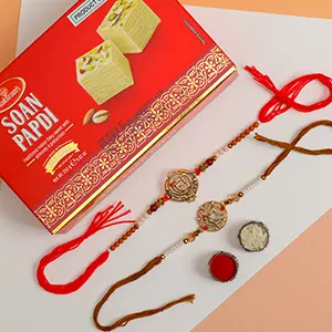 Two Punjabi Style Rakhi With Soan Papdi