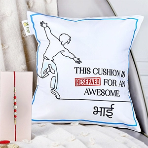Traditional Pearls Rakhi N Awesome Bhai Cushion Combo
