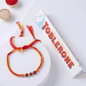 FNP 3 Rudraksha Rakhi With Toblerone Chocolate