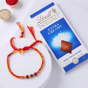 FNP 3 Rudraksha Rakhi With Lindt Excellence Milk Chocolate