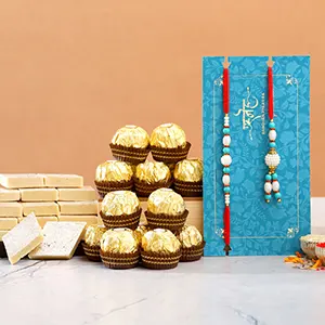 Lumba Rakhi Set And Kaju Katli With 16 Pcs Ferrero Rocher Exp - For Qatar