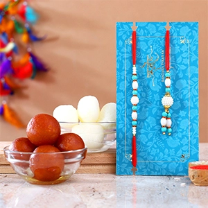 Blue Lumba Rakhi Set With Gulabjamun And Rasgulla Exp