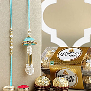 Enchanted Stone Work Lumba Pearl Rakhi Set With Choco Combo
