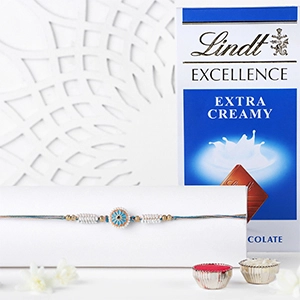 Blue Floral Meenakari Rakhi N Lindt Milk Chocolate