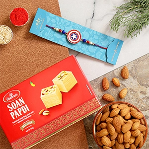 Captain America Kids Rakhi With Soanpapdi And Almonds Exp