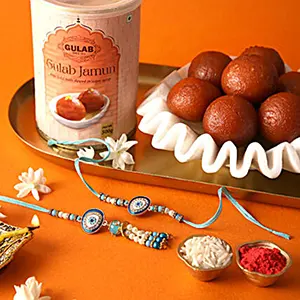 Meenakari Bhaiya Bhabhi Rakhi Set and Gulab Jamun Tin - For Qatar