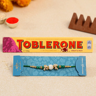 Green Pearl Beads Designer Rakhi And Toblerone Chocolate