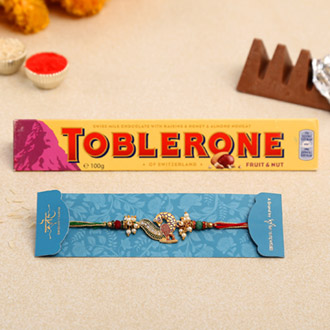 Beautiful Peacock Designer Rakhi And Toblerone Chocolate