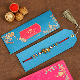 Meenakari Elephant Shaped Pearl Rakhi - Qatar