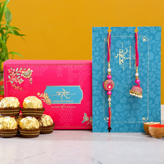 Meenakari Pearl Lumba Rakhi Set With 3 Pcs Ferrero Rocher