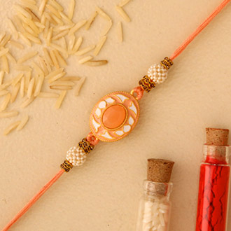 White Peach Stone Designer Rakhi - Qatar