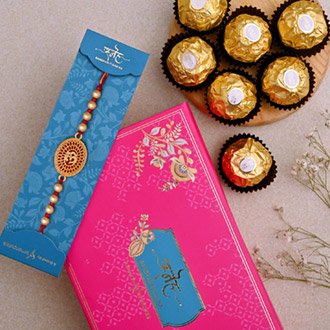 Lion Face And Om Rakhi Set With 3 Pcs Ferrero Rocher