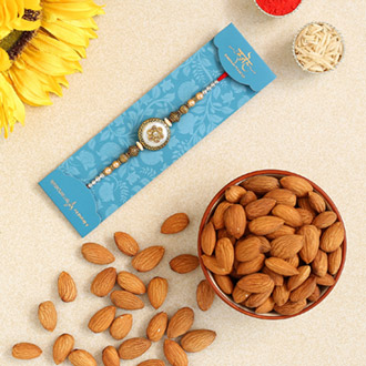 Ethnic Pearl Designer Rakhi And Healthy Almonds