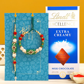 Green Pearl And Lumba Rakhi Set With Lindt