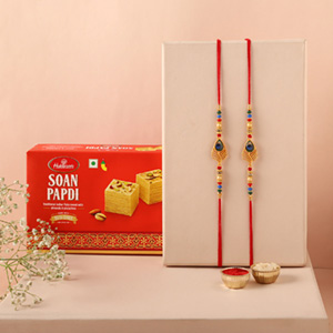 Sneh Peacock Feather Rakhi & Soan Papdi