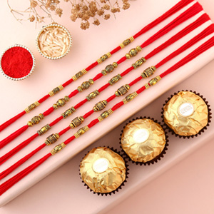 Sneh Brass Rakhi Set & Ferrero Rocher to Qatar