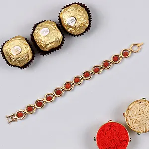 Divine Red Rudraksh Bracelet And 3 Pcs Ferrero Rocher - For Qatar