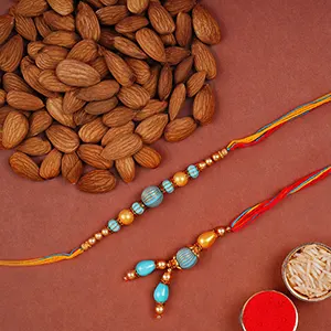 Blue Stone Rakhi Set And Almonds Combo - For Qatar