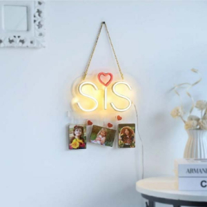 Sis Neon Light Wall Hanging with 3 Personalized Frames