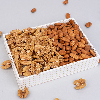 Almonds and Walnuts with White Tray