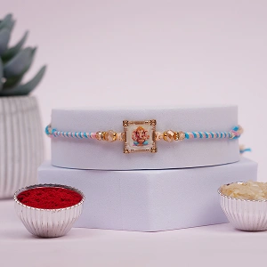 Shree Ganesha Pink Blue Thread Rakhi for Brother