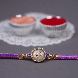 Royal Purple Designer Rakhi for Brother with Roli Chawal