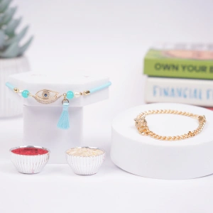 Royal Blue Premium Rakhi Bracelet Set