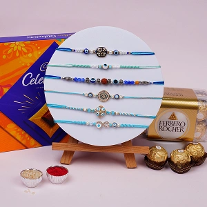 Blue Nazar Rakhi Set of 6 with Ferrero Rocher Combo
