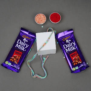 Traditional Multicolor Beaded Rakhi Gift Set with Dairy Milk Fruit & Nuts