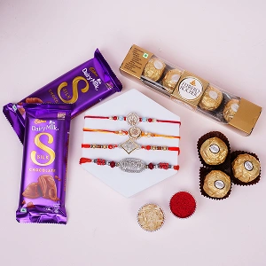Set of 4 Rakhi with Choco Delight Gift Hamper