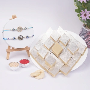 Premium Designer Rakhi and Kaju Katli Gift Box